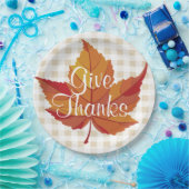 Geef Bedankt Rustieke Herfst Sinaasappel Leaf & Pl Papieren Bordje (Feest)