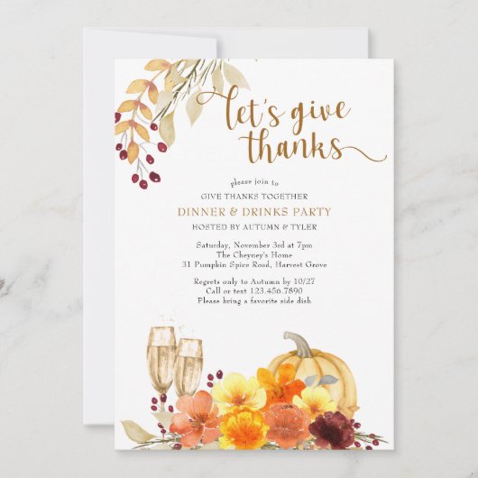 Geef Bedankt samen Autumn Flowers Dinner Party Kaart (Voorkant)