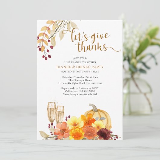 Geef Bedankt samen Autumn Flowers Dinner Party Kaart (Staand voorkant)