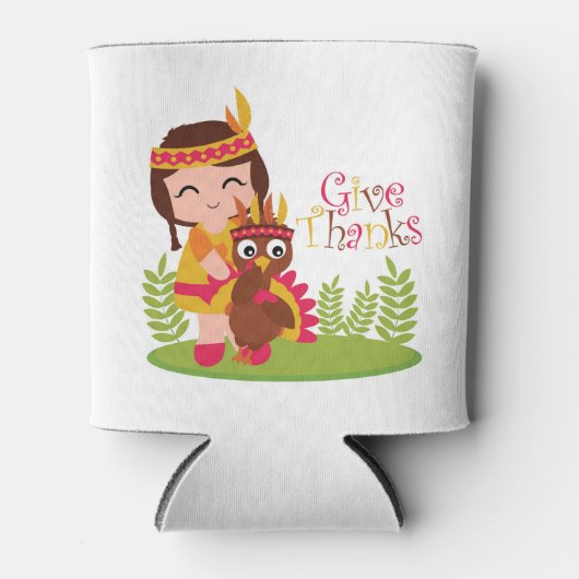 Geef Bedankt Schattig Tribal Meisje Thanksgiving T Blikjeskoeler (Voorkant)