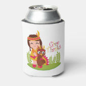 Geef Bedankt Schattig Tribal Meisje Thanksgiving T Blikjeskoeler (Blikje Achterkant)