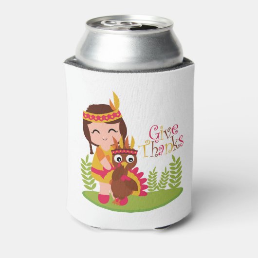 Geef Bedankt Schattig Tribal Meisje Thanksgiving T Blikjeskoeler (Blikje Achterkant)