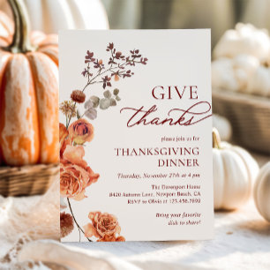 Geef Bedankt Terracotta Floral Thanksgiving Diner Kaart