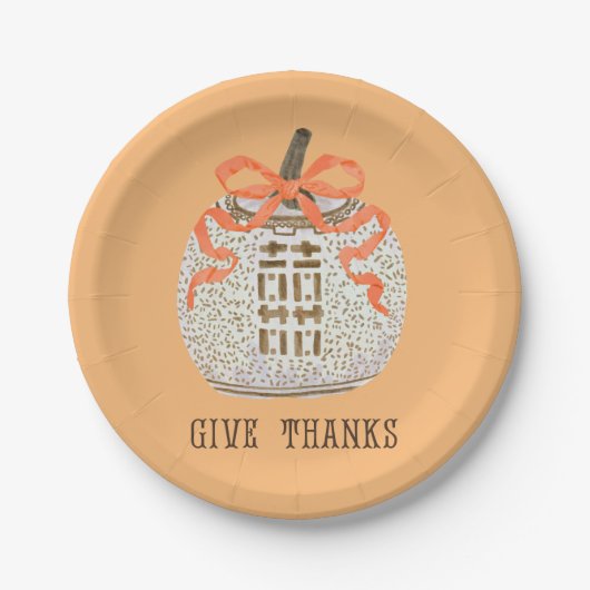 Geef Bedankt Thanksgiving Chinoiserie Pumpkin Papieren Bordje (Voorkant)