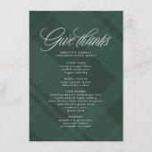 Geef bedankt Thanksgiving diner groene plaid Menu (Voorkant)