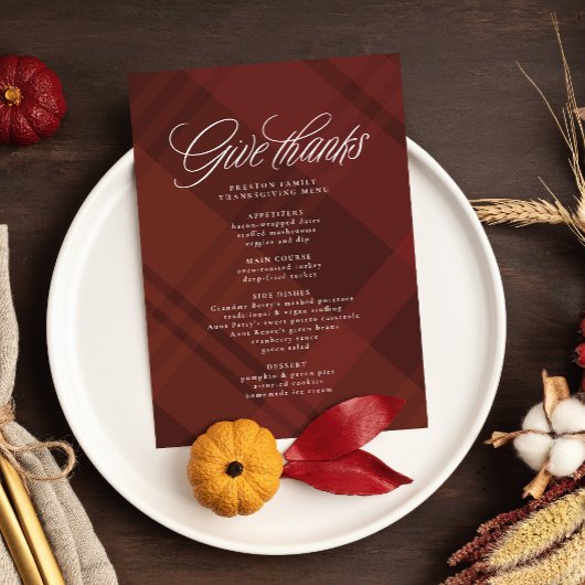 Geef bedankt Thanksgiving diner herfst plaid Menu