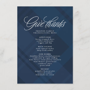 Geef bedankt Thanksgiving diner marine plaid Menu