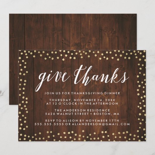 Geef Bedankt | Thanksgiving Diner Uitnodigen Kaart (Voorkant / Achterkant)