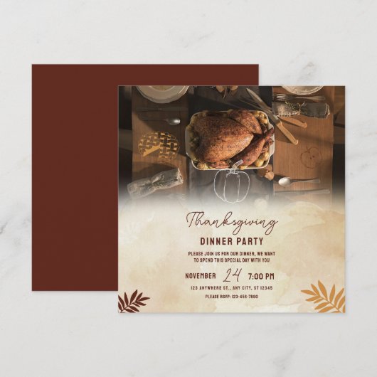 Geef Bedankt, Thanksgiving etentje Printable Kaart (Voorkant / Achterkant)