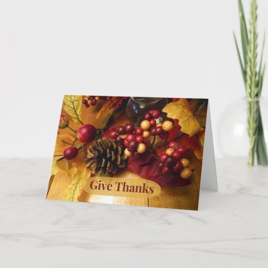 Geef Bedankt Thanksgiving Herfst Berries en Pineco Feestdagen Kaart (Voorkant)
