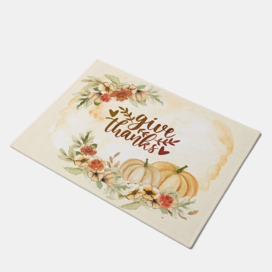 Geef Bedankt Thanksgiving Herfstbloemen Pompoenen Deurmat (Schuin)