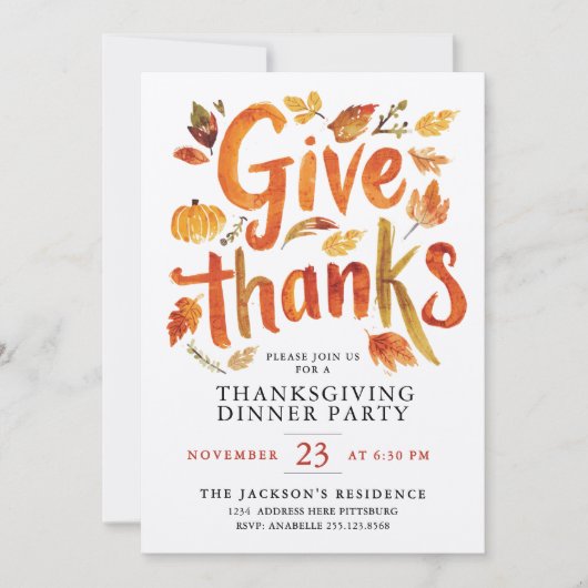 Geef Bedankt Thanksgiving Herfstdiner Waterverf Kaart (Voorkant)