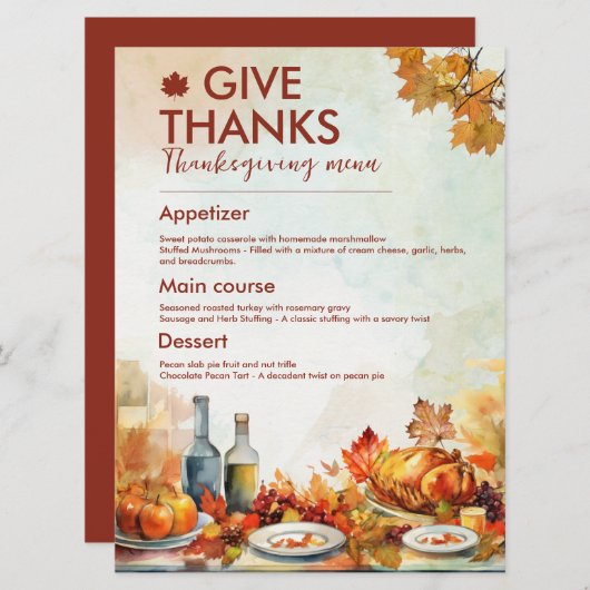 Geef bedankt Thanksgiving menu laat herfst herfst (Voorkant / Achterkant)
