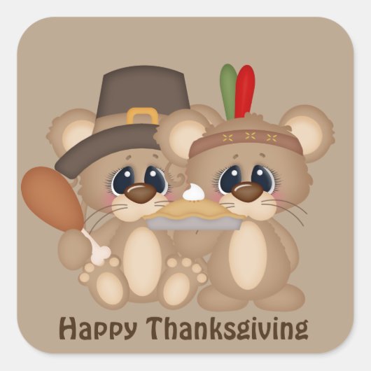 Geef Bedankt Thanksgiving muizen pelgrim Indiaas Vierkante Sticker (Voorkant)