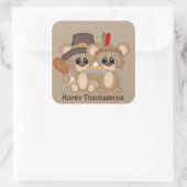 Geef Bedankt Thanksgiving muizen pelgrim Indiaas Vierkante Sticker (Tas)