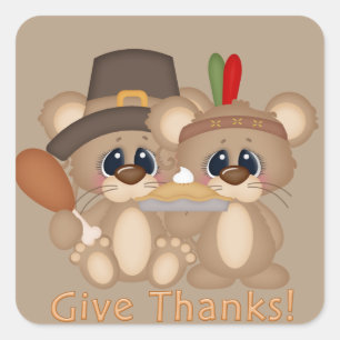 Geef Bedankt Thanksgiving muizen pelgrim Indiaas Vierkante Sticker