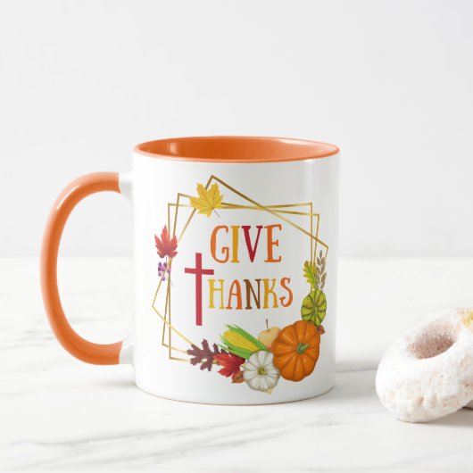 Geef Bedankt Thanksgiving Quote Herfst Herfst Pomp Mok (Met donut)