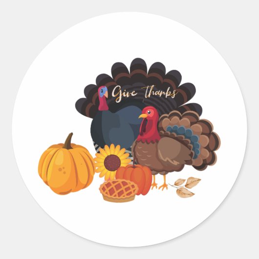 Geef Bedankt Thanksgiving Turkije en Pompoenen Ronde Sticker (Voorkant)
