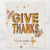 Geef Bedankt, Thanksgiving Wijn Etiket (Enkel label)