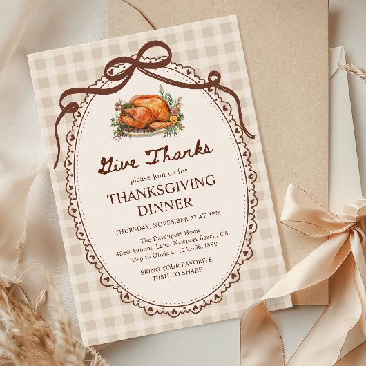 Geef Bedankt Turkije Gingham Thanksgiving Diner Kaart