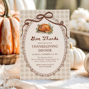 Geef Bedankt Turkije Gingham Thanksgiving Diner Kaart