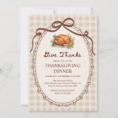 Geef Bedankt Turkije Gingham Thanksgiving Diner Kaart (Voorkant)
