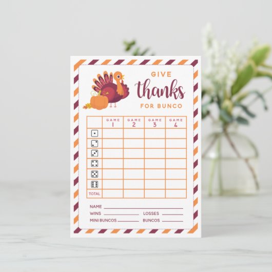 Geef bedankt voor het bunco novemberthema Thanksgi Kaart (Staand voorkant)