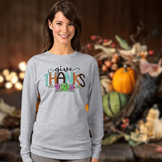 "Geef Bedankt" Vrouwen T-shirt met lang Sleeve