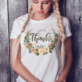 Geef Bedankt Waterverf Bloemkrans Thanksgiving T-shirt