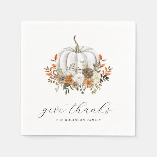 Geef Bedankt Waterverf Pompoen Bloemen Thanksgivin Servet (Voorkant)