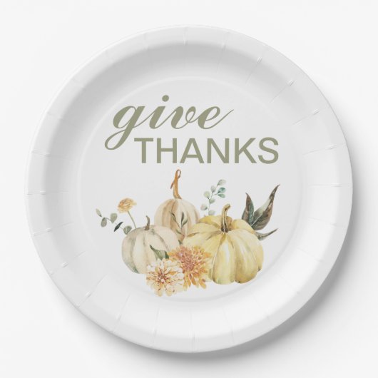 Geef Bedankt Waterverf Pumpkin Papieren Bordje (Voorkant)