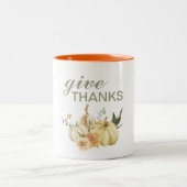Geef Bedankt Waterverf Pumpkin Tweekleurige Koffiemok (Center)