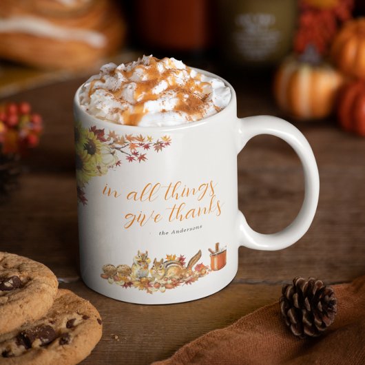 Geef Bedankt | Waterverf Thanksgiving Monogram Koffiemok