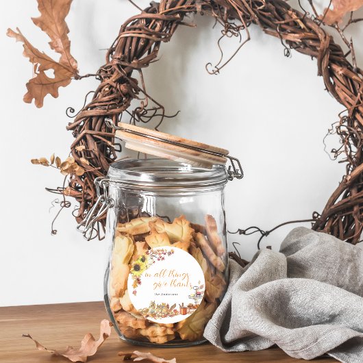 Geef Bedankt | Waterverf Thanksgiving Monogram Ronde Sticker