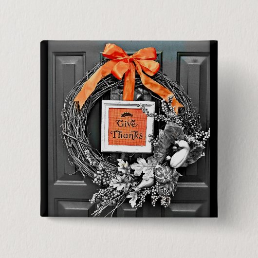 Geef Bedankt Wreath Vierkante Button 5,1 Cm (Voorkant)