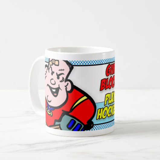 Geef bloed. Speel Hockey. Koffiemok (Voorkant links)