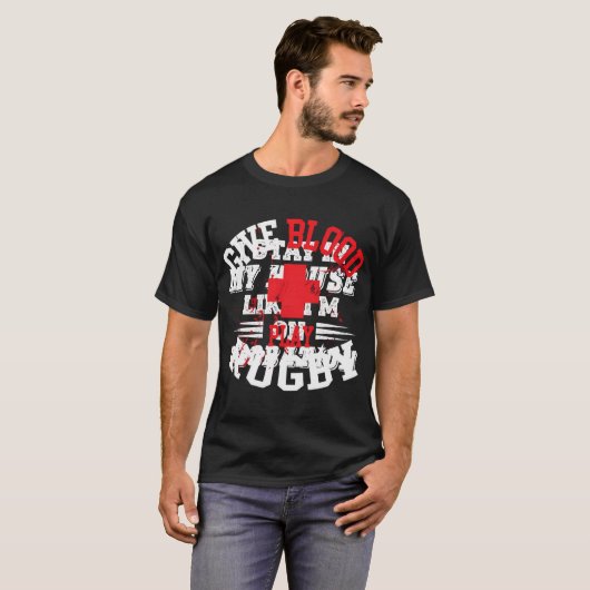 Geef Blood Play Rugby Player Jersey T-shirt (Voorkant volledig)