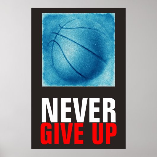 Geef Blue Basketball nooit Motivatie op Poster (Voorkant)