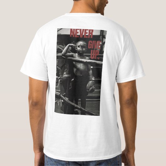 Geef bokskunst nooit op t-shirt (Achterkant)