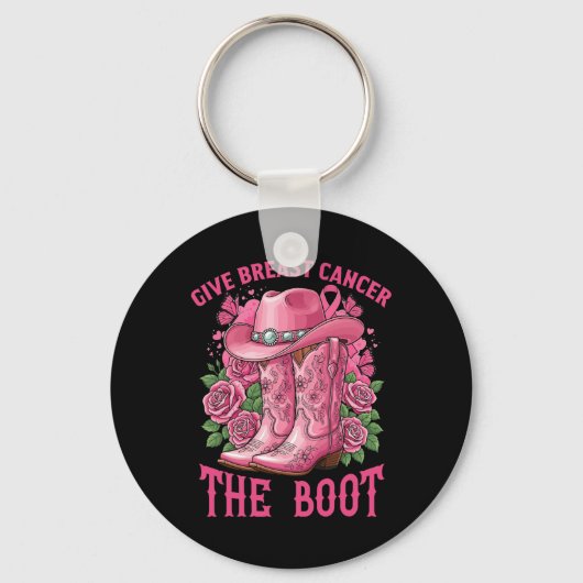 Geef borstkanker de Boot Cancer Awareness Ribbo Sleutelhanger (Voorkant)