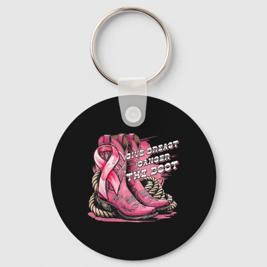 Geef borstkanker de Boot Cowgirl borstkanker Sleutelhanger (Voorkant)