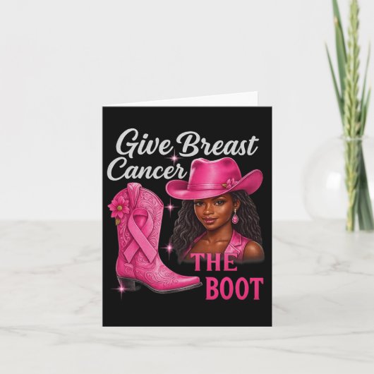 Geef borstkanker de Boot Cowgirl Cancer Awarene Kaart (Voorkant)