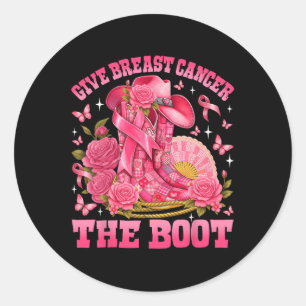 Geef borstkanker de Boot Cowgirl Patchwork Pink Ronde Sticker