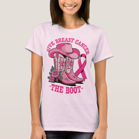 Geef borstkanker de Boot Pink Cowboy Boots Pet T-shirt (Voorkant)