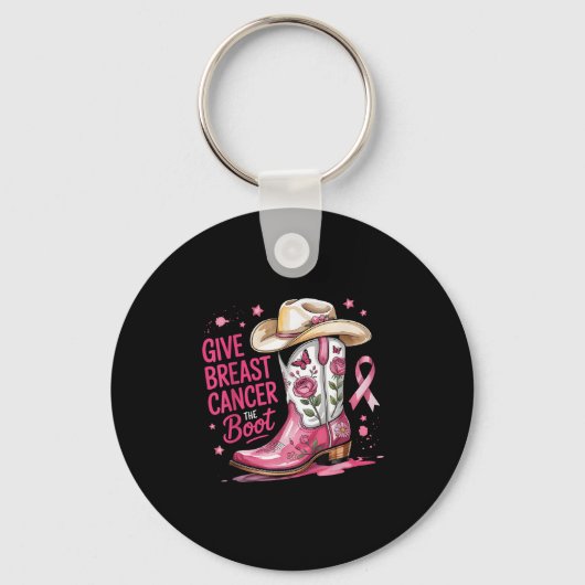 Geef Borstkanker De Laars Borstkanker Roze Lint Sleutelhanger (Voorkant)