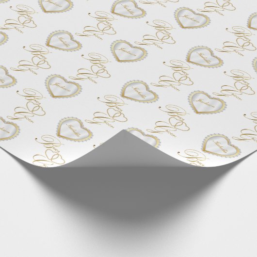 Geef Bride en Groom Gold Heart een persoonlijk tin Cadeaupapier (Hoek)
