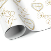 Geef Bride en Groom Gold Heart een persoonlijk tin Cadeaupapier (Rol Hoek)