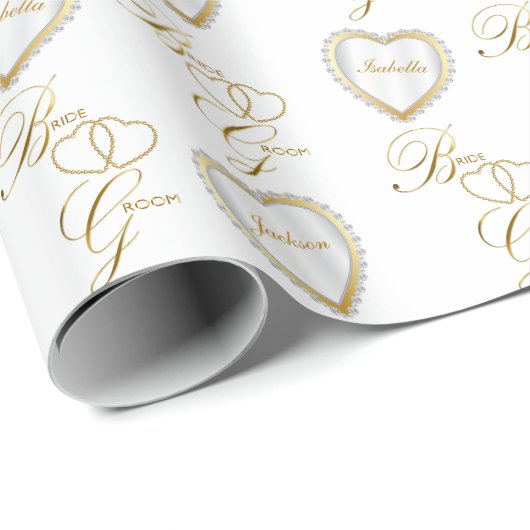 Geef Bride en Groom Gold Heart een persoonlijk tin Cadeaupapier (Rol Hoek)