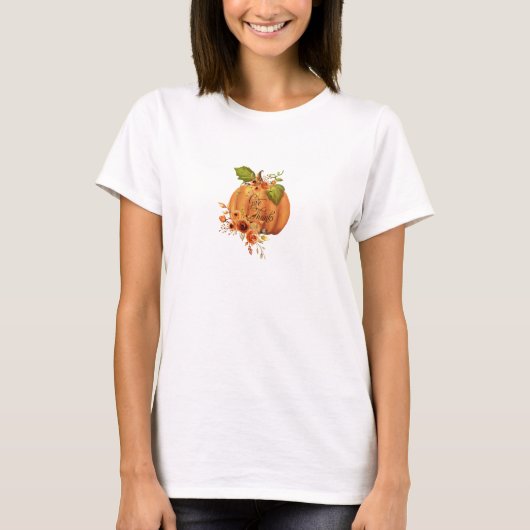 Geef dank bloemig pompoen t-shirt (Voorkant)