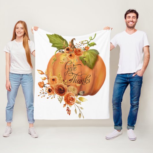 Geef dank bloemige pompoen Klassiek Fleece Deken (In situ)